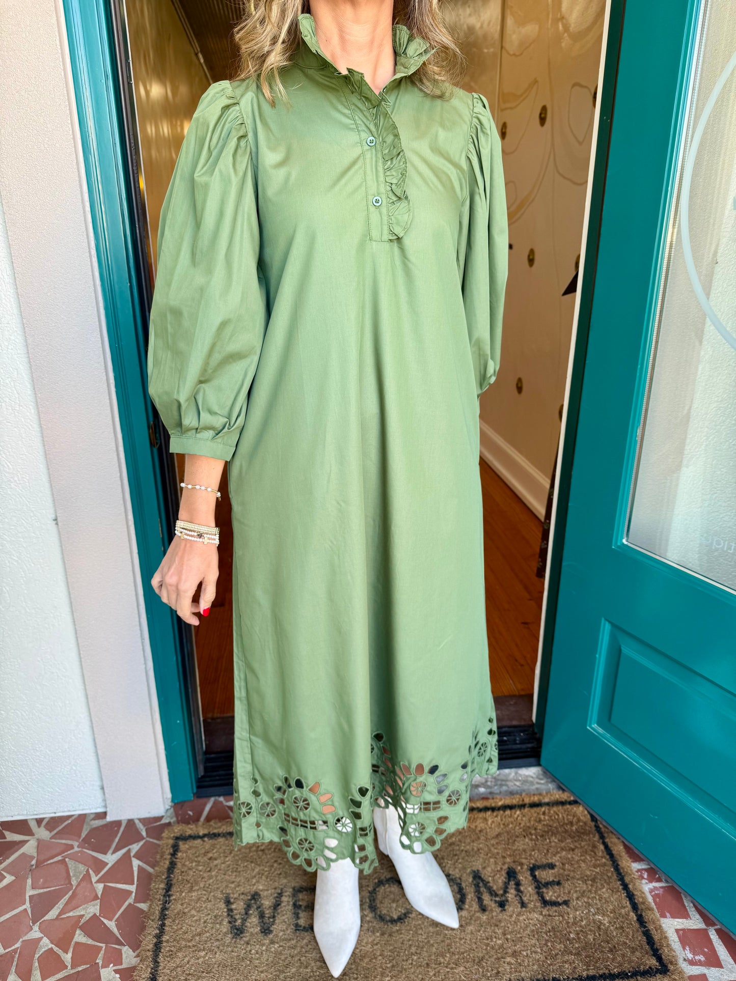 Green Embroidered Detail Maxi Dress