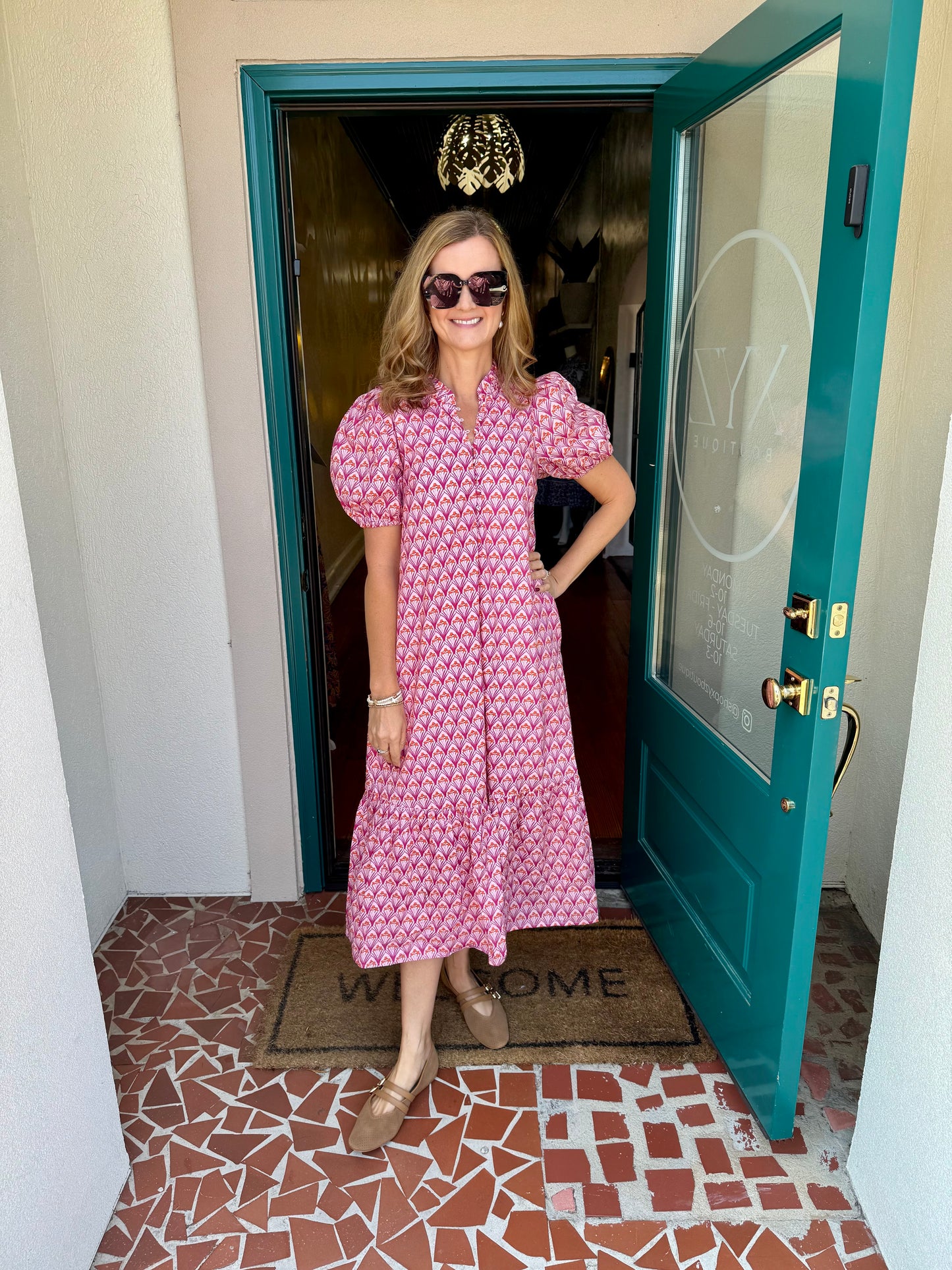 Pink Floral Print Ruffle Hem Midi Dress