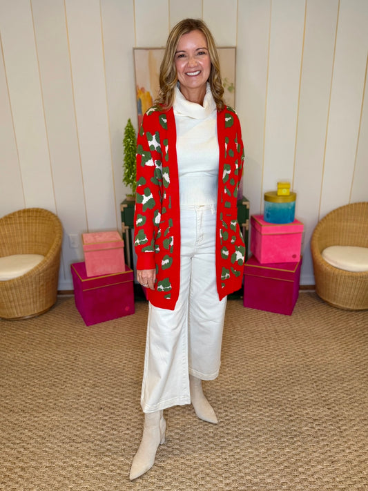 Red and Green Leopard Cardigan