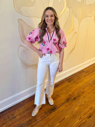 Color Contrast Accent Floral Top