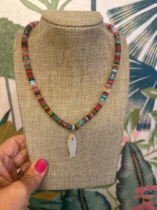 Multicolored Beaded with White  Fish Necklace