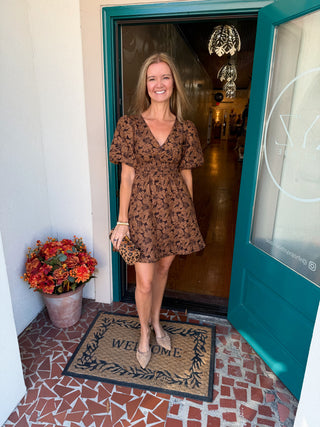 Floral Jacquard V Neck Dress
