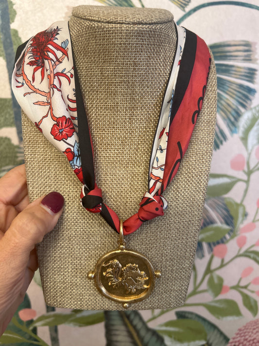 Floral Gamecock Scarf Necklace