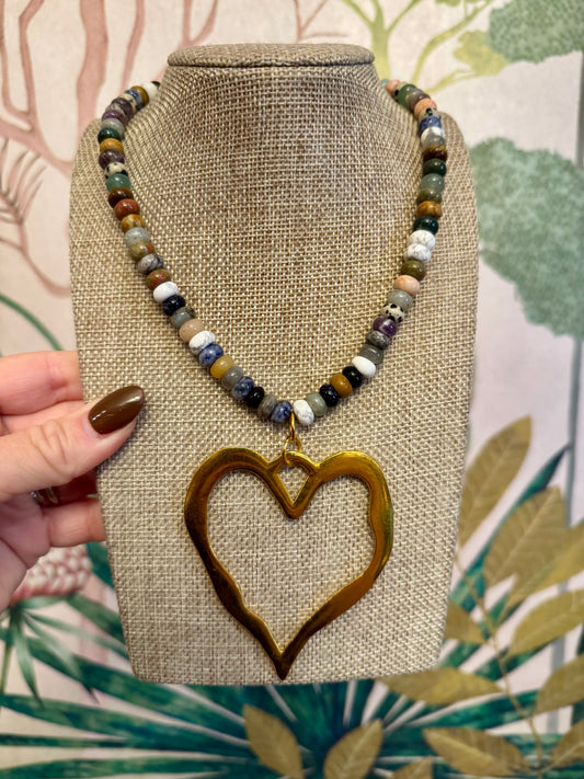 Large Open Heart Beaded Necklace