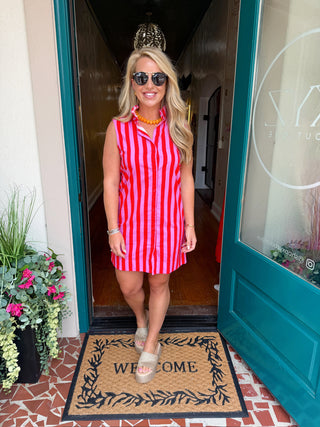 Ruffle Neck Sleeveless Waist Tie Detail Dress