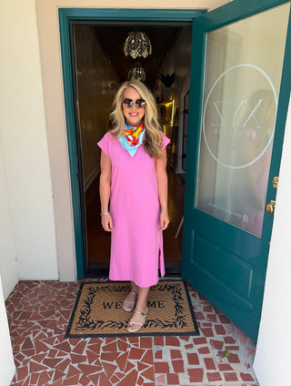 Crew Neck Short Sleeve Midi Dress-Saturday Steal