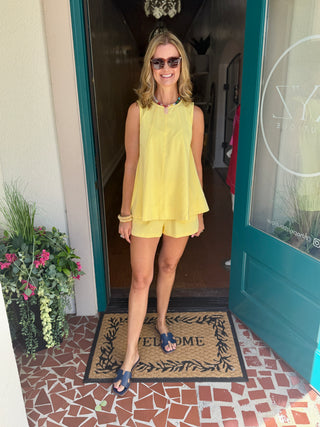 Yellow Contrast Stitch Shorts