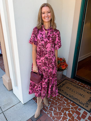 Puff Sleeve Print Tiered Maxi Dress