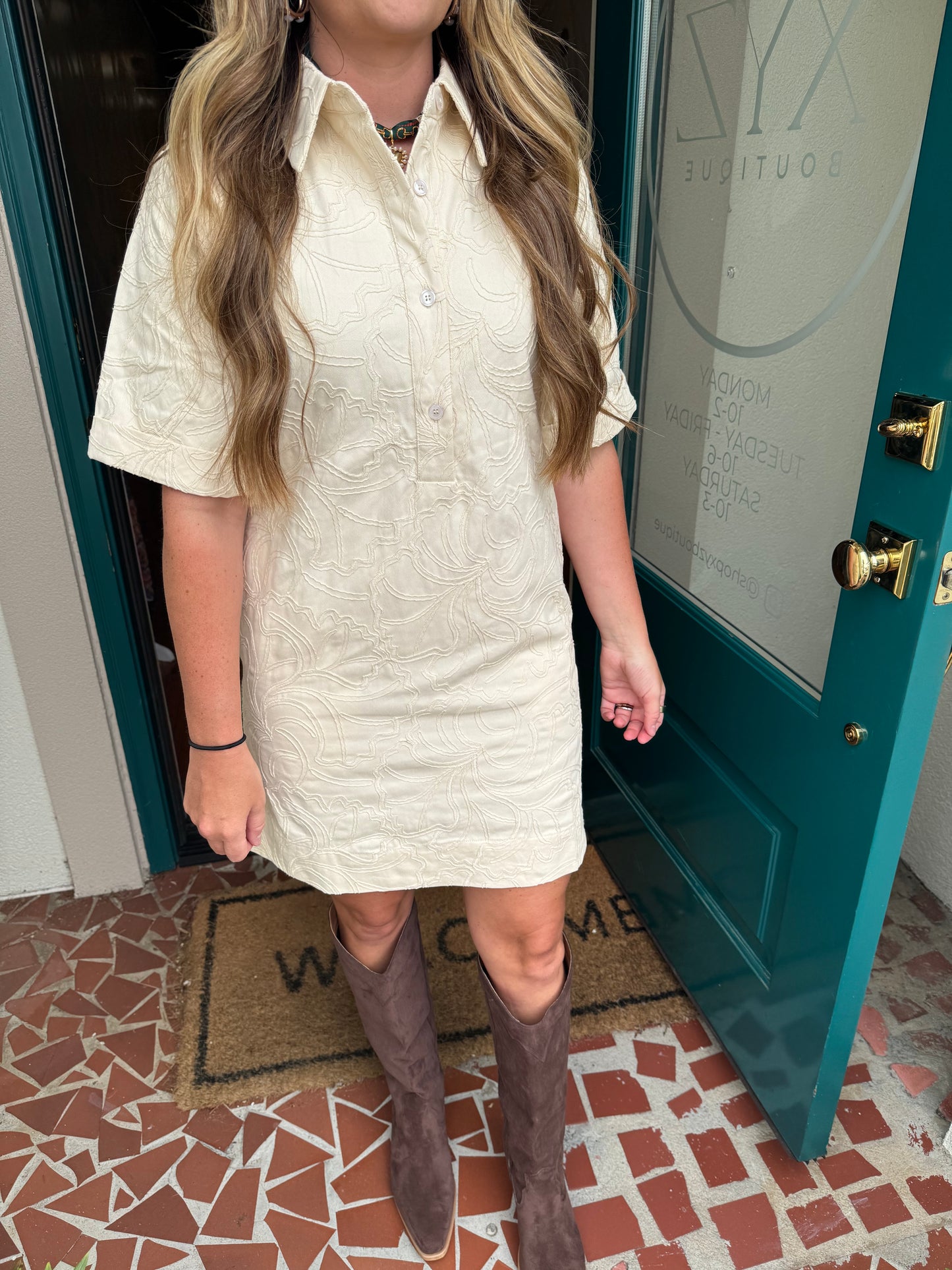 Textured Short Sleeve Dress