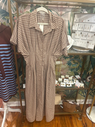 Chocolate Brown Plaid Button Up Dress