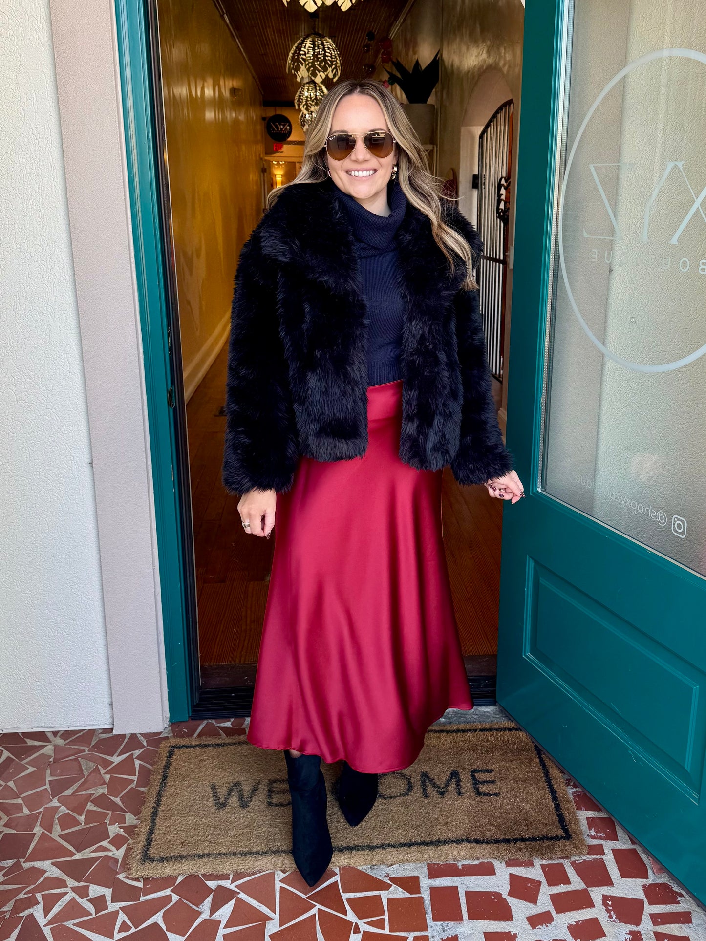 Mid Waist Faux Fur Coat