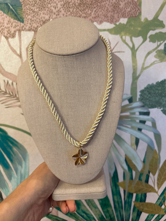 Cream Cord Star Pendant  Necklace