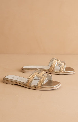 Gold Ena Cutout Raffia Sandal
