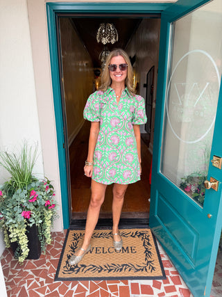 Paisley Print Puff Sleeve Dress