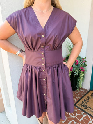 Solid Cap Sleeve V-Neck Dress