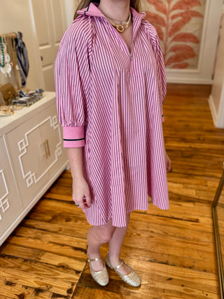 Mock Neck Band Puff Sleeve Dress