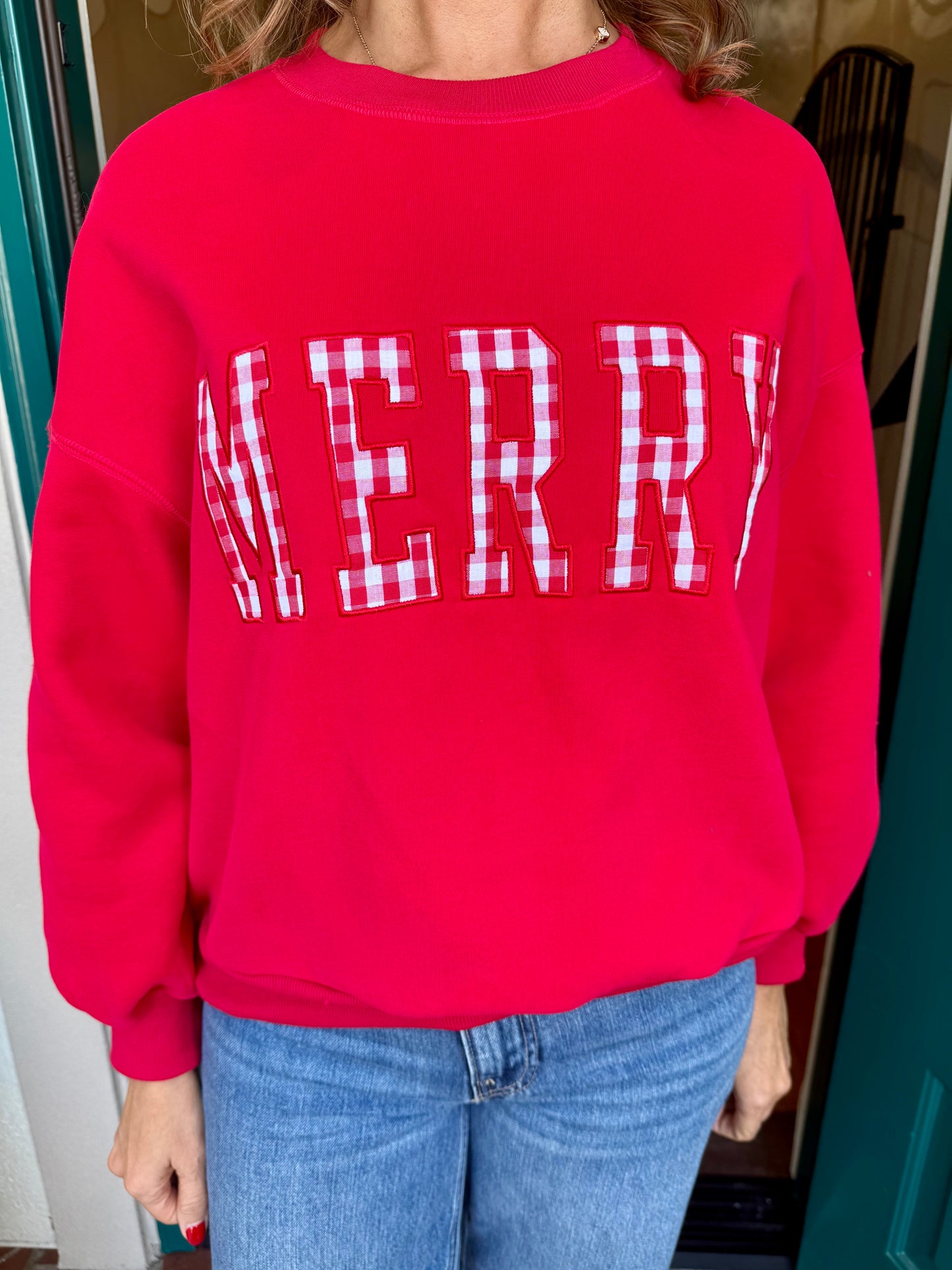 Merry Gingham Crew Neck Sweatshirt