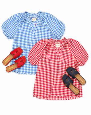Gingham Bubble Sleeve Top