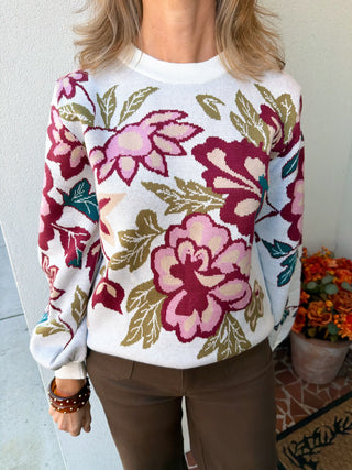 Mock Neck Floral Sweater
