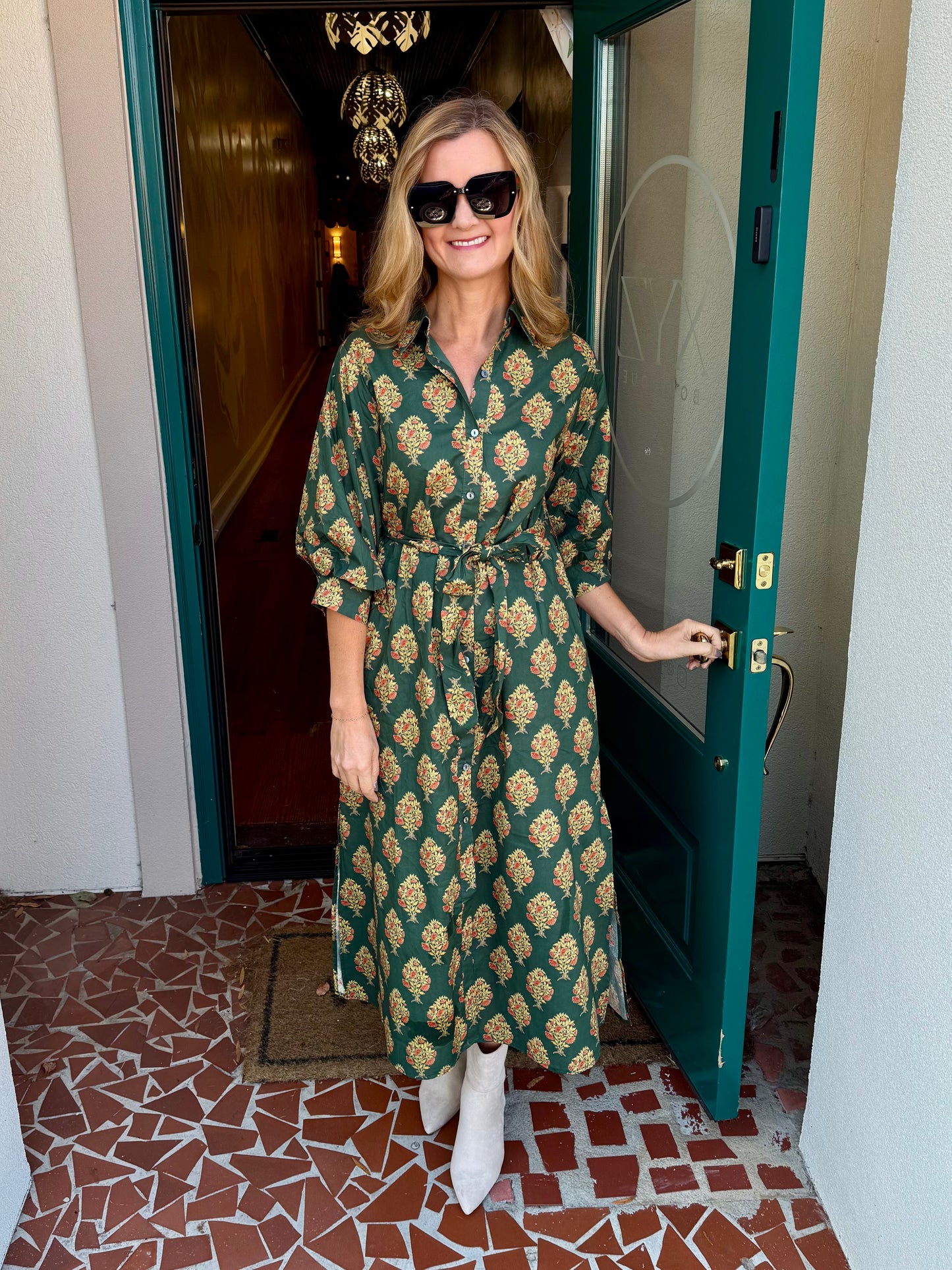 Pine Floral Print Maxi with Tie Waist