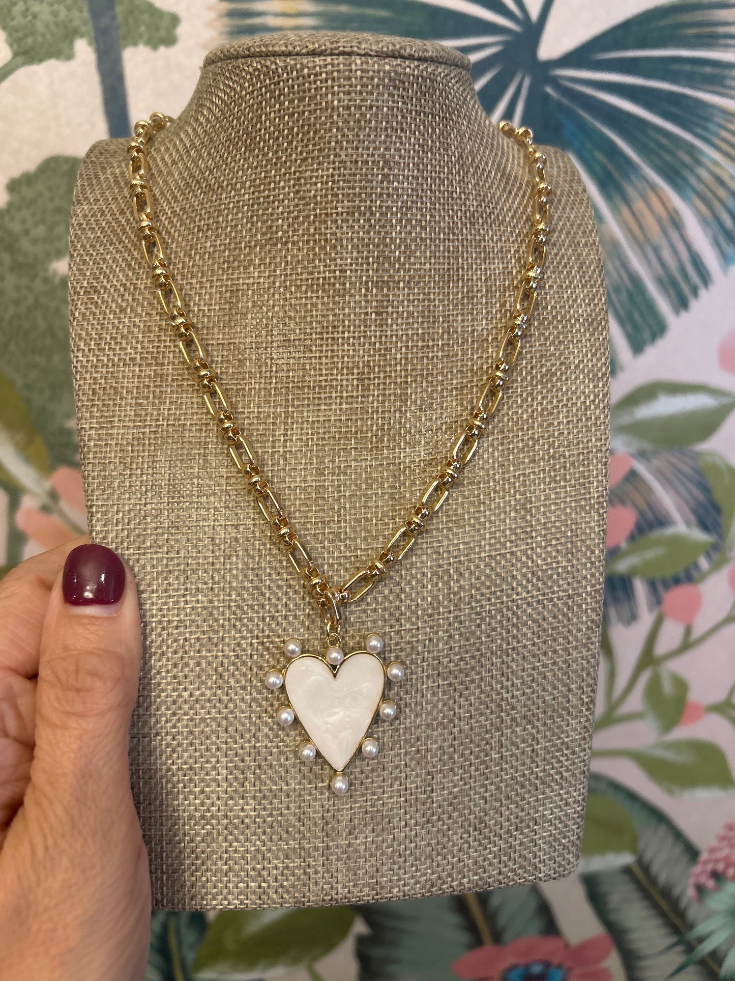 Pearl Heart Link Necklace