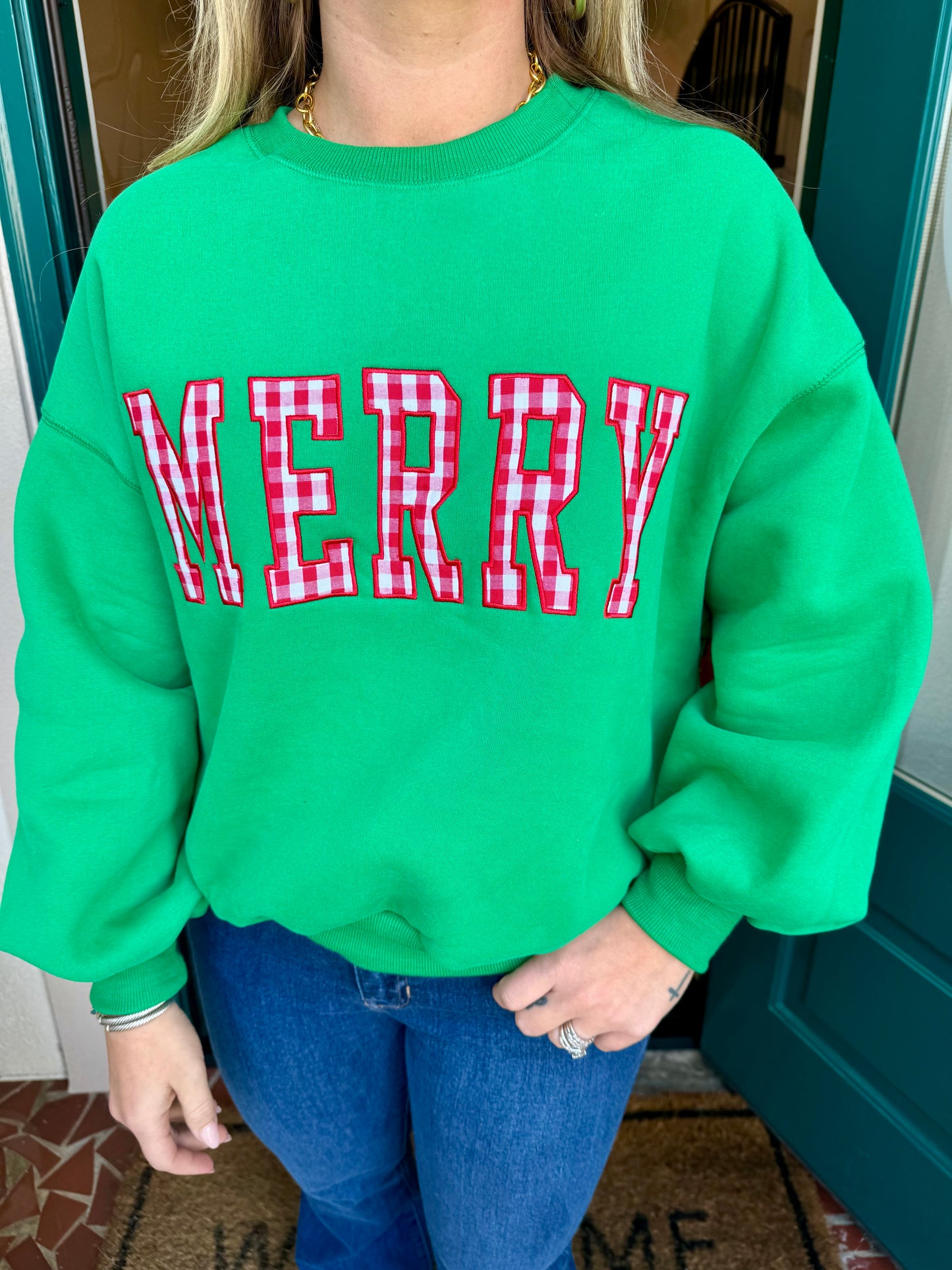 Merry Gingham Crew Neck Sweatshirt