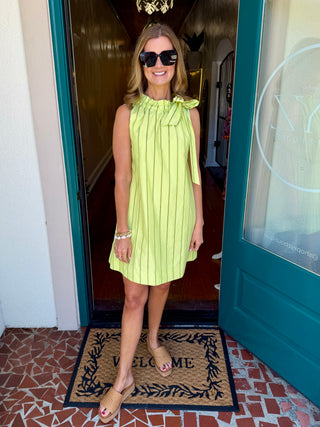 Green Ruffle Neck Tie Sleeveless Dress