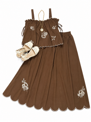 Embroidery Detail Scalloped Midi Skirt
