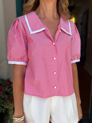 Striped Collar Detail Top