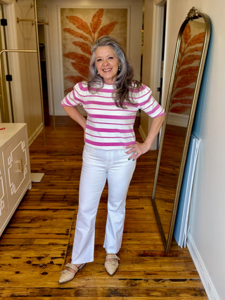 Pink Round Neck Short Sleeve Knit Top