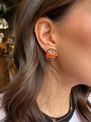 Bejeweled Jack-O'-Lantern Stud Earrings