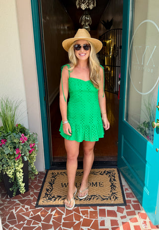 Green Eyelet Romper