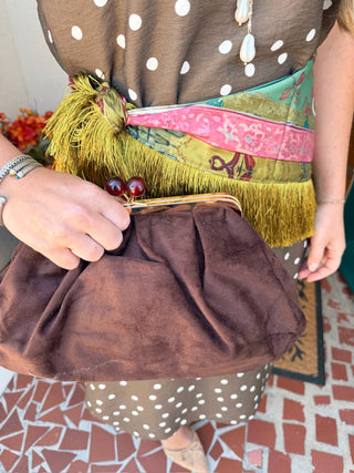 Aura Brown Suede Clutch