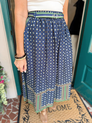 Geo Printed A-line Midi Skirt