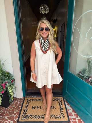 Cream Sleeveless Gathered Neck Detail Dress