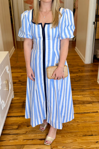 Striped Contrast Piping Detail Square Neck Dress