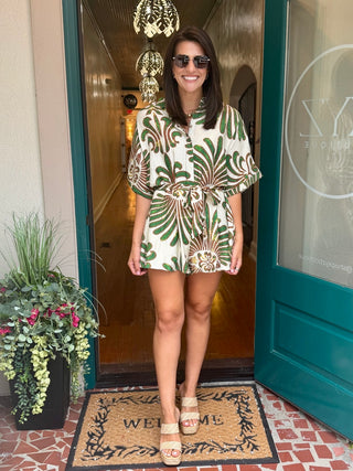 Button Down Printed Romper