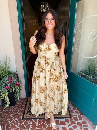 Ruffle Strap Sweetheart Corset Floral Midi Dress