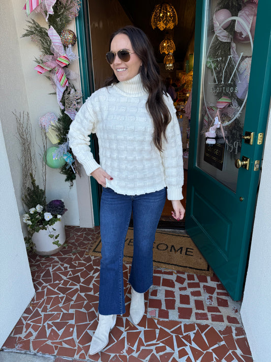 Talia Embroidered Mock Neck Sweater
