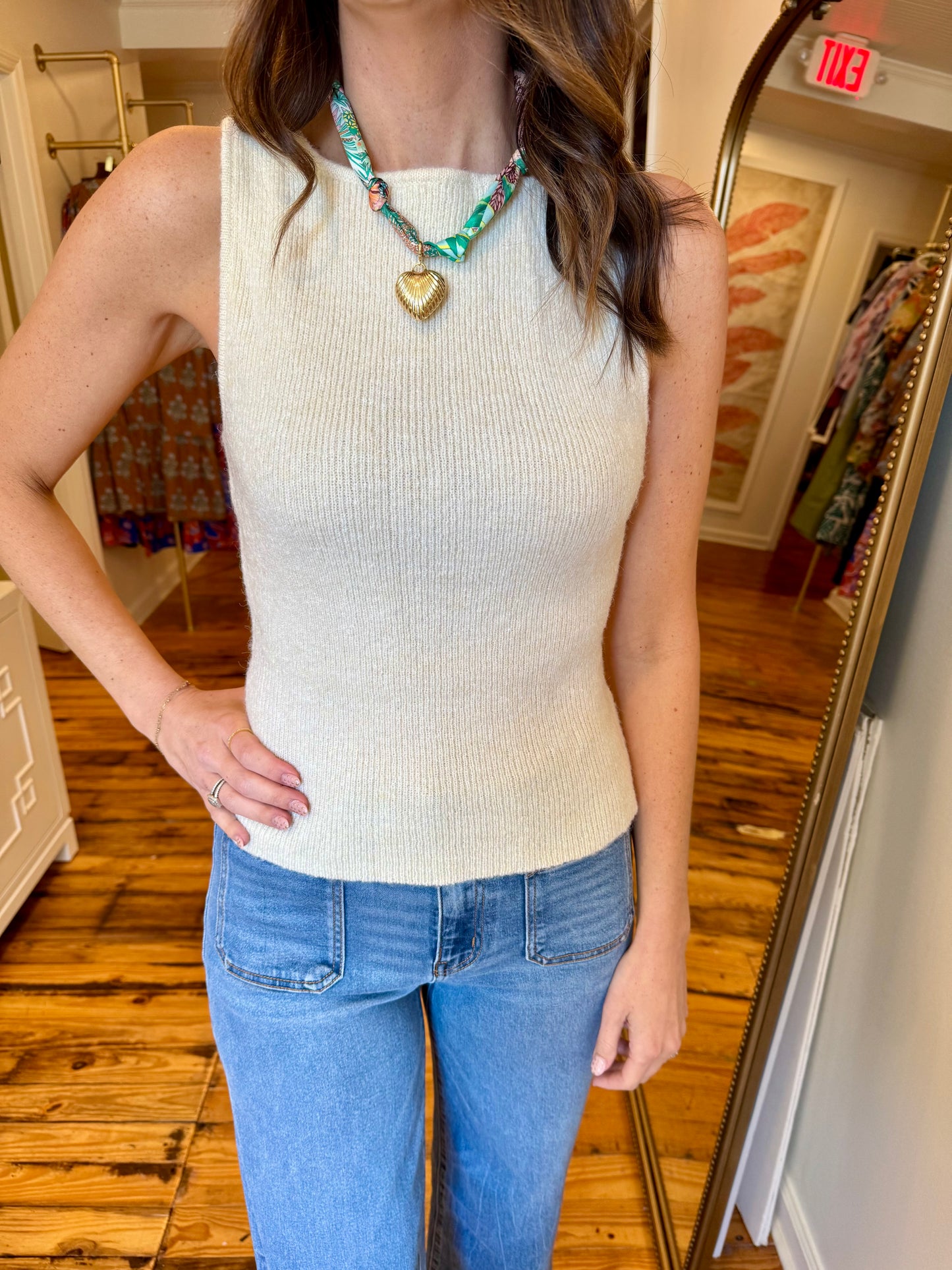 Ivory Boatneck Sweater Tank