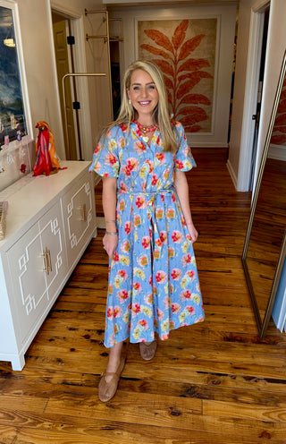 Light Blue Floral Button Up Maxi Dress