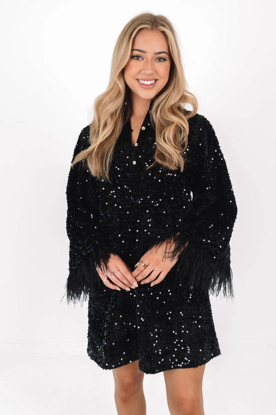 The Britt Feather Sleeve Dress- J. Marie