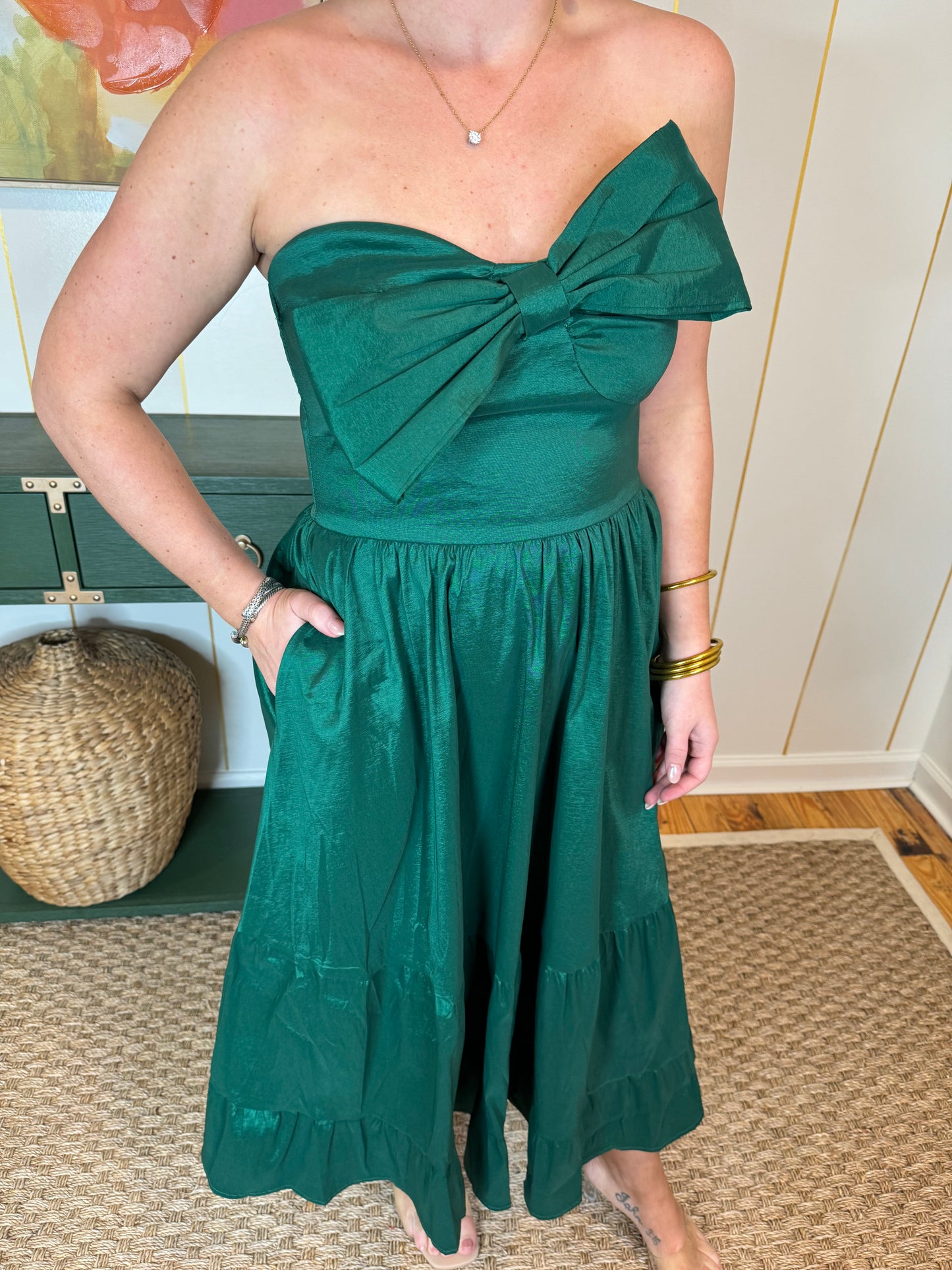 Emerald Strapless Bow Dress