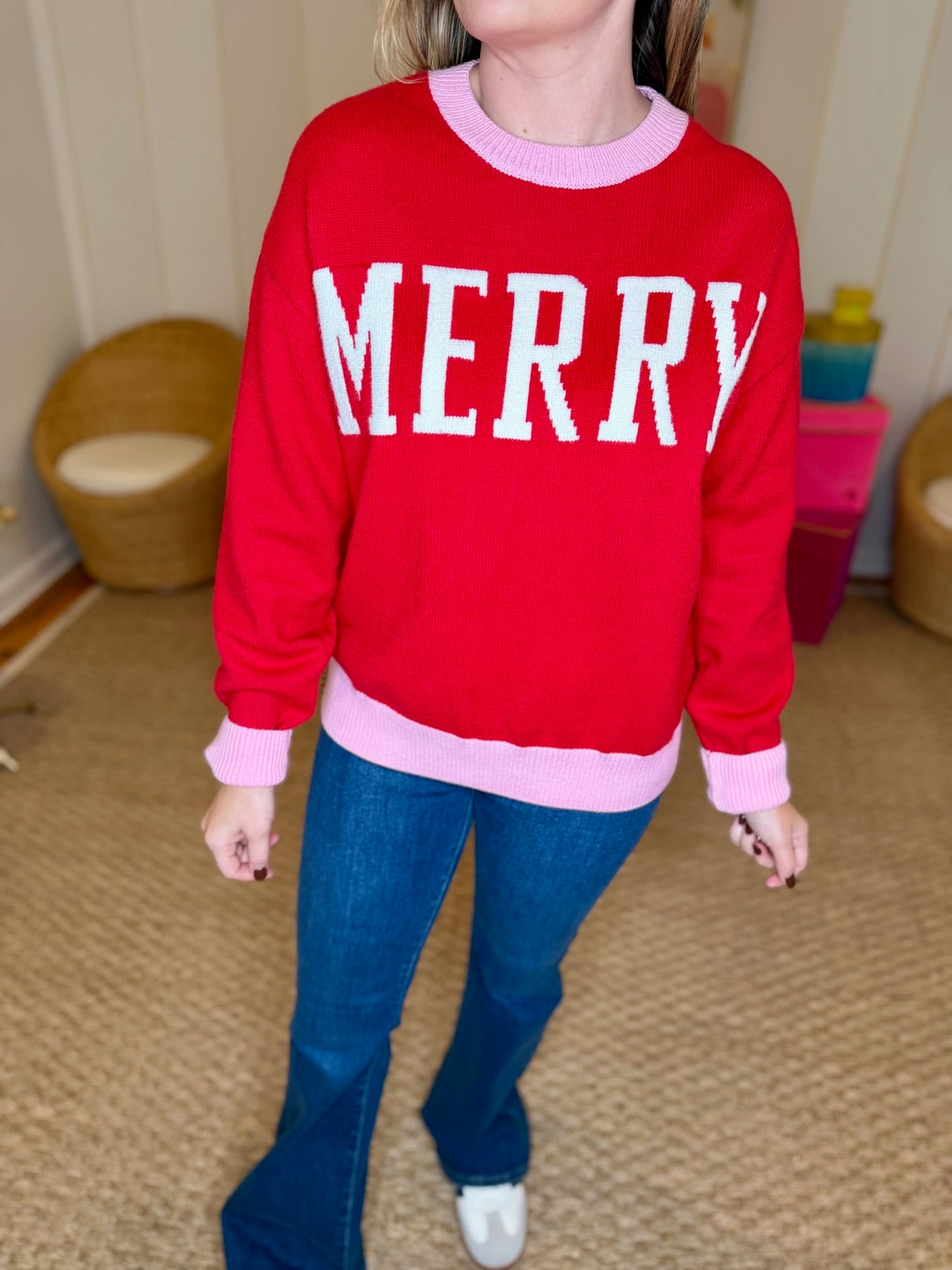 Red Merry Crew Neck Sweater
