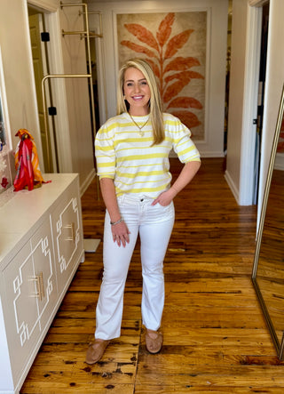 Yellow Round Neck Short Sleeve Knit Top