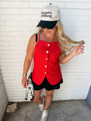 Textured Button Down Vest Top