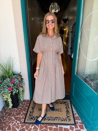 Chocolate Brown Plaid Button Up Dress