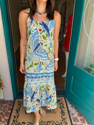 Ivory Tropical Bird Maxi Dress