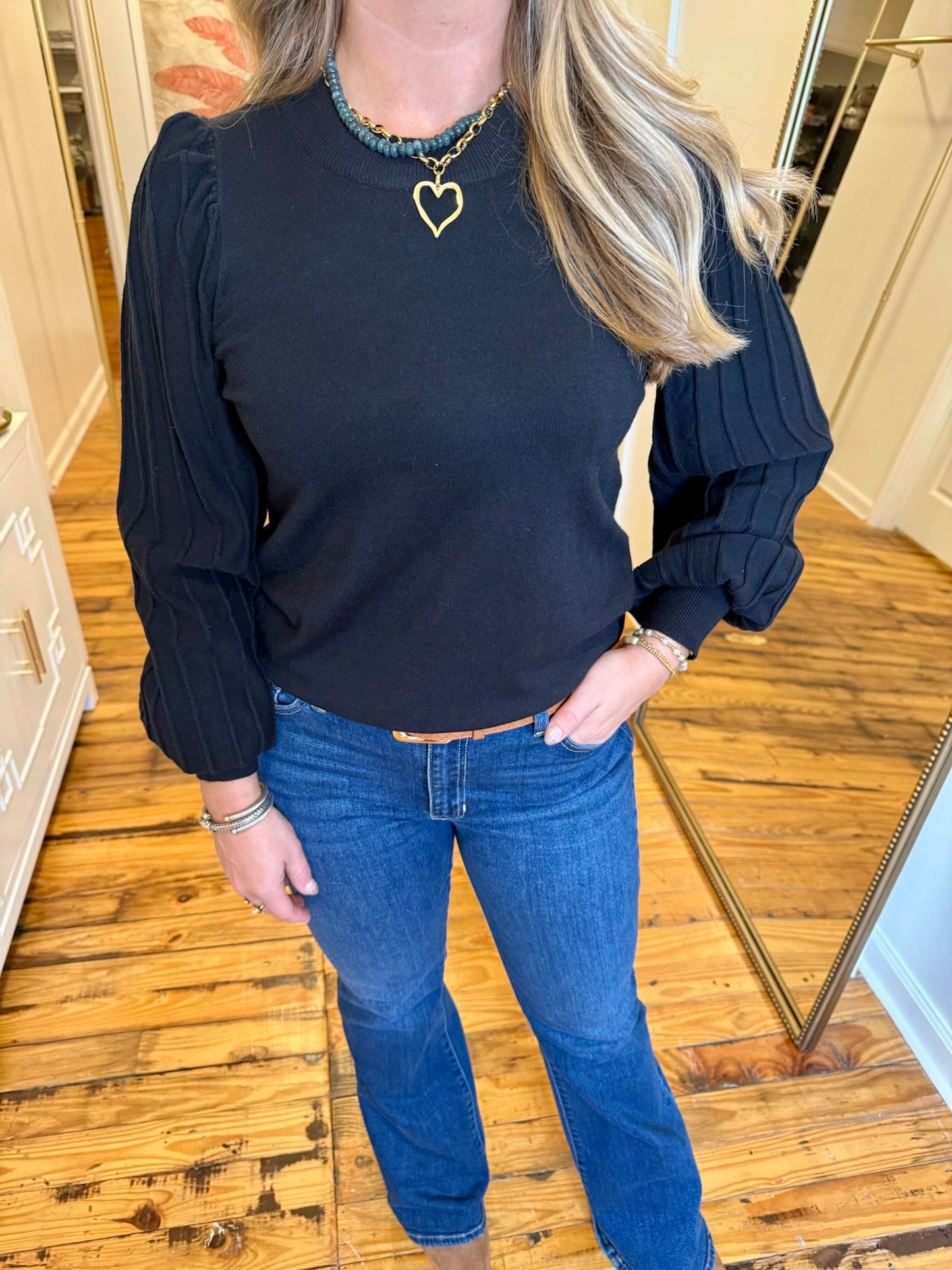 Stripe Texture Sleeve Sweater