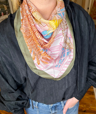 Light Pink and Olive Green Printed Scarf
